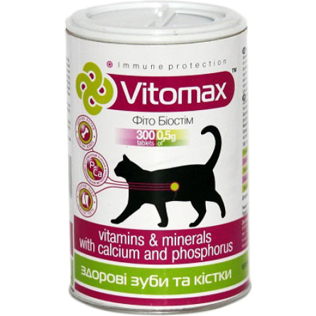 Вітамінно-мінеральний комплекс Vitomax Для зубів і кісток котів з кальцієм і фосфором таблетки 300 шт. (200084) slide 1