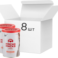 Упаковка вологого корму для дорослих котів М'ясна Миска паштет м'ясне асорті 8 шт по 415 г mini slide 1