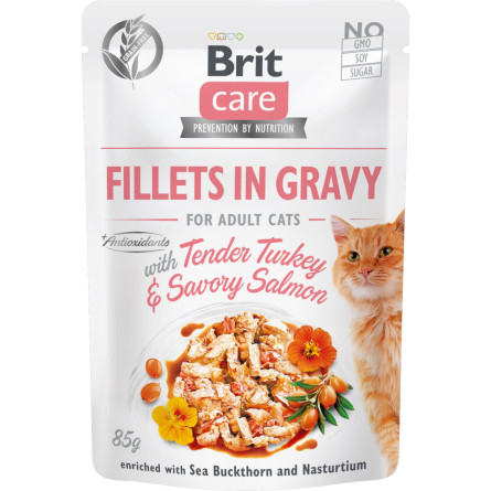 Вологий корм для кішок Brit Care Cat pouch ніжна індичка та пікантний лосось 85 г