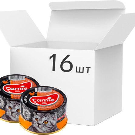 Упаковка вологого корму для дорослих кішок Carnie паштет м'ясний з куркою 16 шт по 90 г slide 1