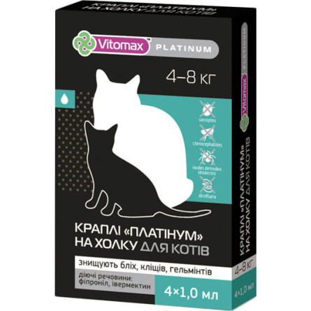 Капли на холку Vitomax Platinum для котов весом 4-8 кг 4х1мл (500101)