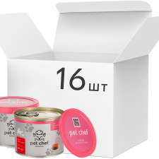 Упаковка вологого корму для дорослих кішок Pet Chef паштет м'ясне асорті 200 г по 16 шт. + кришка mini slide 1