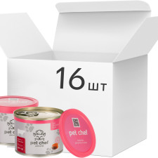 Упаковка вологого корму для дорослих кішок Pet Chef м'ясний паштет з яловичиною 200 г по 16 шт. + кришка mini slide 1