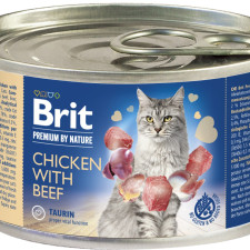 Вологий корм для кішок Brit Premium by Nature Chicken with Beef з куркою та яловичиною 200 г (8595602545070/8595602545018) mini slide 1