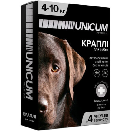 Краплі Unicum Premium проти бліх і кліщів на чубку для собак масою 4-10 кг (UN-007)