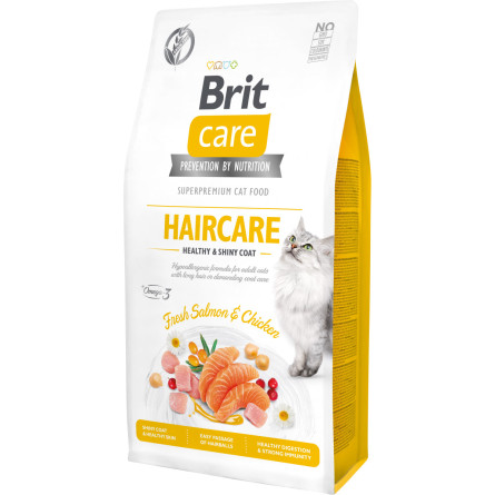 Сухий корм для кішок вимагають догляду за шкірою і шерстю Brit Care Cat GF Haircare Healthy & Shiny Coat з лососем і куркою 7 кг