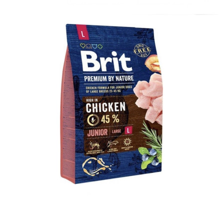 Сухой корм для щенков и молодых собак крупных пород Brit Premium Junior L со вкусом курицы 3 кг slide 1