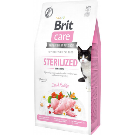Сухой корм для стерилизованных кошек с чувствительным пищеварением Brit Care Cat GF Sterilized Sensitive с кроликом 7 кг