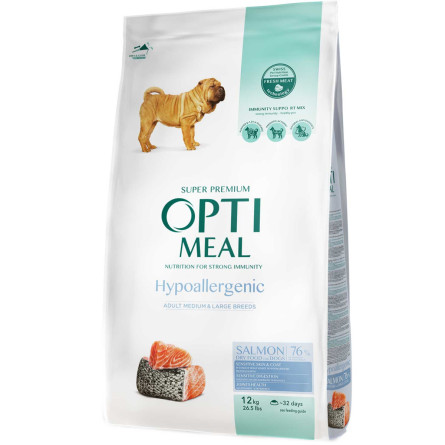 Сухой полнорационный корм для взрослых собак средних и больших пород Optimeal гипоаллергенный с лососем 12 кг (B1740711)