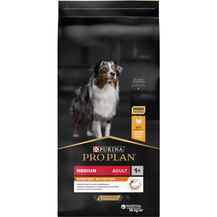 Сухой корм PRO PLAN Medium Adult 1+ Everyday Nutrion для взрослых собак средних пород, с курицей 14 кг