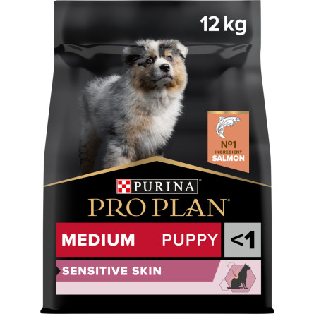 Сухий корм PRO PLAN Medium Puppy 1 Sensitive Skin для цуценят середніх порід з чутливою шкірою, з лососем 12 кг