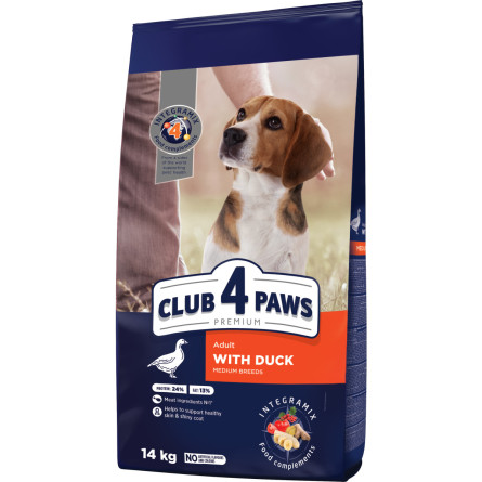 Полнорационный сухой корм для собак Club 4 Paws Премиум для средних пород «С уткой» 14 кг