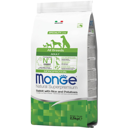 Сухий корм для дорослих собак усіх порід Monge Dog All breeds Adult Rabbit&Rice зі смаком кролика та рису 2.5 кг slide 1