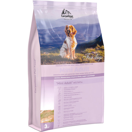 Сухий корм для дорослих собак малих порід Carpathian Pet Food Mini Adult з куркою та палтусом атлантичною вагою до 11 кг 3 кг slide 1