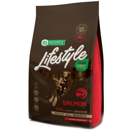 Сухой беззерновой корм для собак Nature's Protection Lifestyle Grain Free Salmon Adult All Breeds с лососем 1.5 кг (NPLS45677) slide 1