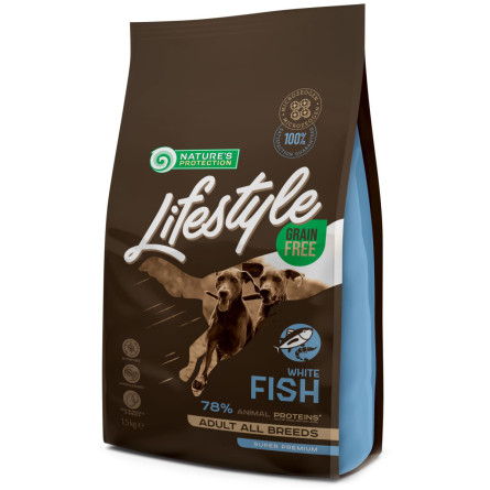 Сухой беззерновой корм для собак Nature's Protection Lifestyle Grain Free White Fish Adult All Breeds с белой рыбой 1.5 кг (NPLS45684)