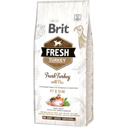 Сухий корм для дорослих, літніх собак Brit Fresh Light Fit & Slim з індичкою та горошком 12 кг