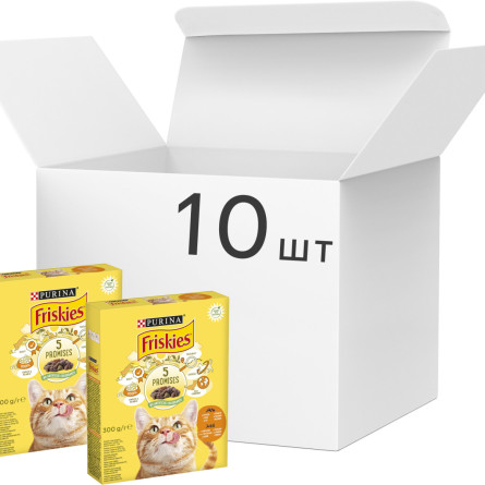 Упаковка сухого корму для дорослих кішок Purina Friskies з куркою й овочами 300 г х 10 шт.