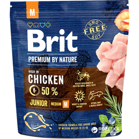 Сухий корм для цуценят та молодих собак середніх порід Brit Premium Junior M зі смаком курки 1 кг slide 1