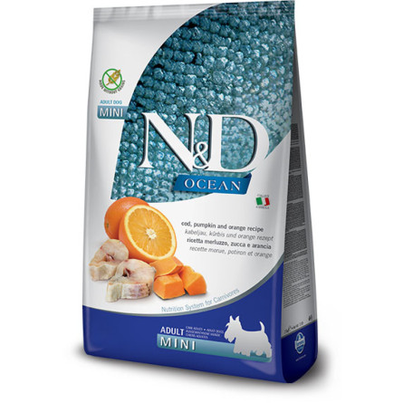 Беззерновой сухой корм Farmina N&D Grain OCEAN PUMPKIN для собак мелких пород с треской и апельсином 800 г