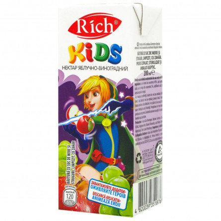 Нектар Rich Kids яблочно-виноградный осветленный купажированный 200мл