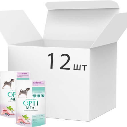 Упаковка мокрого корма для взрослых собак Optimeal с кроликом и черникой в соусе 100 г х 12 (B2910602) (4820215369855/4820269140325)