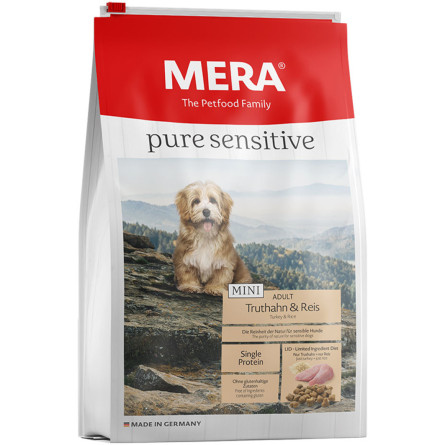 Сухий корм для дорослих собак дрібних порід Mera Mini Truthahn&Reis з індичкою та рисом 4 кг