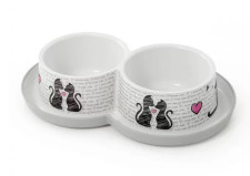 Двойная пластиковая миска для котов Moderna Double Trendy Dinner Cats in Love H136027CL 10 см 2х350 мл белая mini slide 1