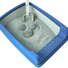 Туалет для кішок GATTINO 20х35х50 см + лопатка Бежевий з блакитною рамкою mini slide 1