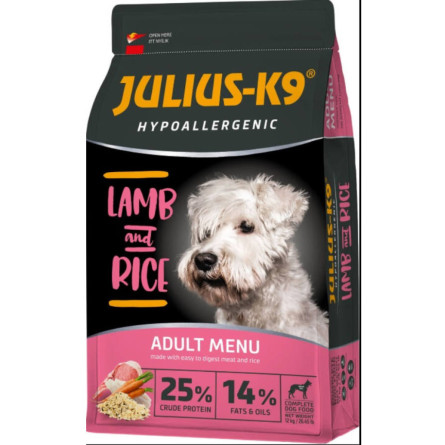 Сухий гіпоалергенний корм для дорослих собак вищої якості Julius-K9 LAMB and RICE Adult З ягням і рисом 12 кг