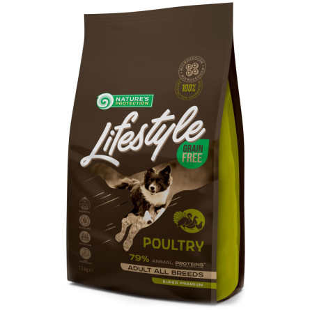 Сухий беззерновий корм для собак Nature's Protection Lifestyle Grain Free Poultry Adult All Breeds з птицею 1.5 кг (NPLS45675) slide 1