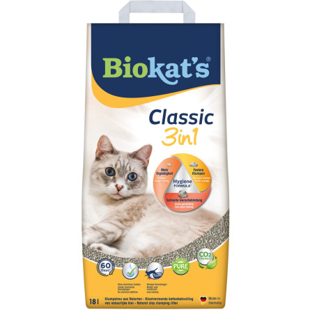 Наполнитель для кошачьего туалета Biokat's Classic 3in1 бентонитовый 18 л