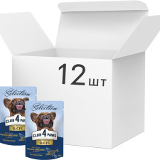 Упаковка вологого корму для дорослих собак малих порід Club 4 Paws Selection Преміум Плюс Кусочки з лососем і макреллю в соусі 0.085 кг х 12 шт. (B5530601) (4820215368056/4820215368308) mini slide 1