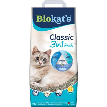 Наполнитель для кошачьего туалета Biokat's Classic Fresh 3in1 бентонитовый 10 л