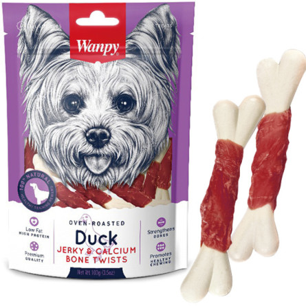 Лакомство для собак Wanpy Duck Jerky Calcium Bone Twists Кость с вяленой уткой и кальцием 100 г