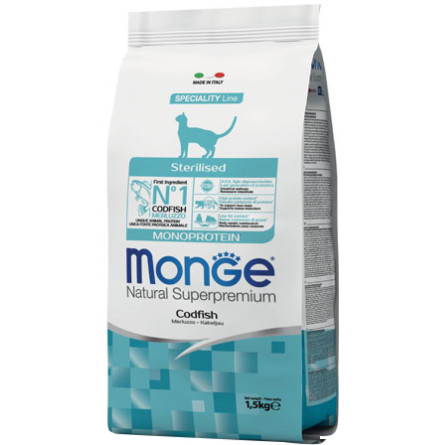 Сухой корм для стерилизованных взрослых котов всех пород Monge Cat Sterilized с треской 1.5 кг