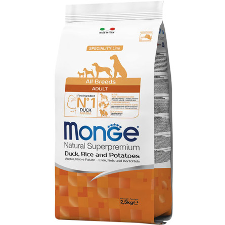 Сухий корм для дорослих собак усіх порід Monge Dog All breeds Adult Duck&Rice зі смаком качки та рису 2.5 кг slide 1