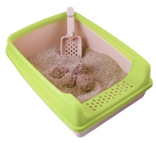 Туалет для кішок GATTINO 20х35х50 см + лопатка Бежевий з зеленою рамкою mini slide 1