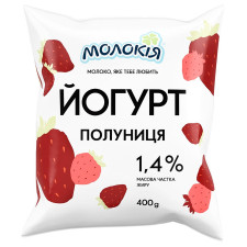 Йогурт Молокія Клубника питьевой 1.4% 400г mini slide 1