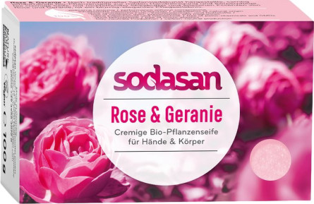 Органічне омолоджуюче крем-мило для обличчя і тіла Sodasan Роза-Герань 100 г slide 1