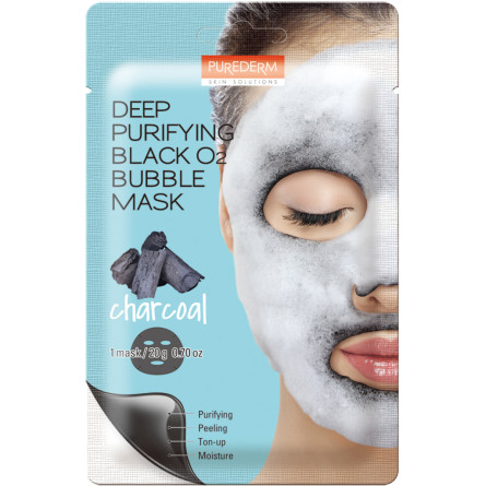 Маска кислородная очищающая угольная для лица Purederm Deep Purifying Black Q2 Bubble Charcoal 20 г