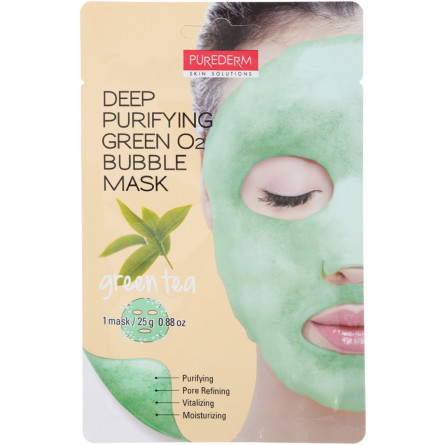 Глубокоочищающая пенящаяся маска Purederm Зеленый чай Deep Purifying Green O2 Bubble Mask Green Tea 25 г