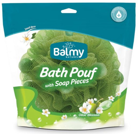 Тревел-мочалка Balmy Naturel Bath Pouf With Soap Pieces зі шматочками мила й екстрактом оливи slide 1