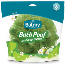 Тревел-мочалка Balmy Naturel Bath Pouf With Soap Pieces зі шматочками мила й екстрактом оливи mini slide 1