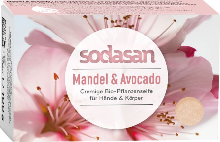 Органічне зволожуюче крем-мило для обличчя і тіла Sodasan Мигдаль-Авокадо 100 г