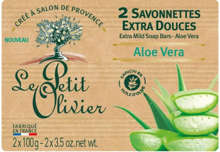 Екстраніжне мило Le Petit Olivier 100% vegetal oils soap Алое вера 2х100 г
