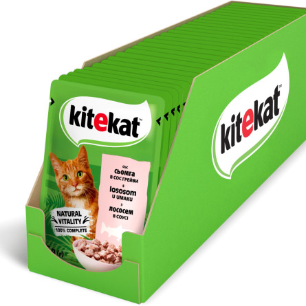 Упаковка влажного корма для котов Kitekat с лососем в соусе Лосось в соусе 28 шт по 85 г slide 1