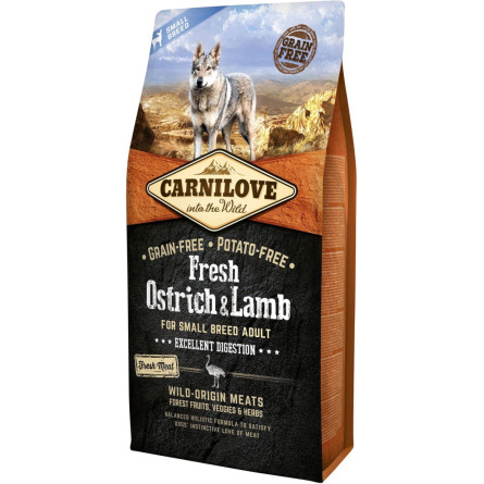 Сухий корм для дорослих собак дрібних порід Carnilove Fresh зі страусом та ягням 6 кг slide 1