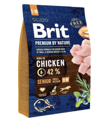 Сухой корм для пожилых собак мелких и средних пород Brit Premium Senior S+M со вкусом курицы 3 кг