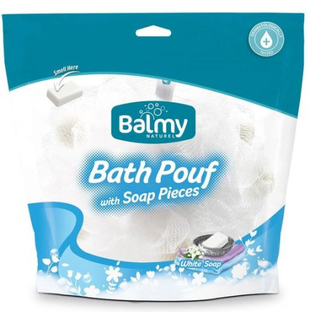 Тревел-мочалка Balmy Naturel Bath Pouf With Soap Pieces зі шматочками мила без ароматизаторів
